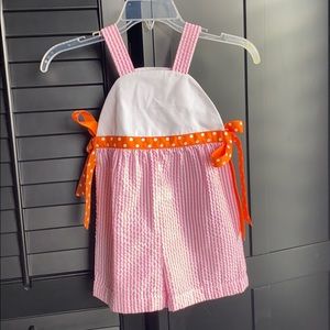 Kelly’s Kids Girls Romper 4 pink orange dot bow